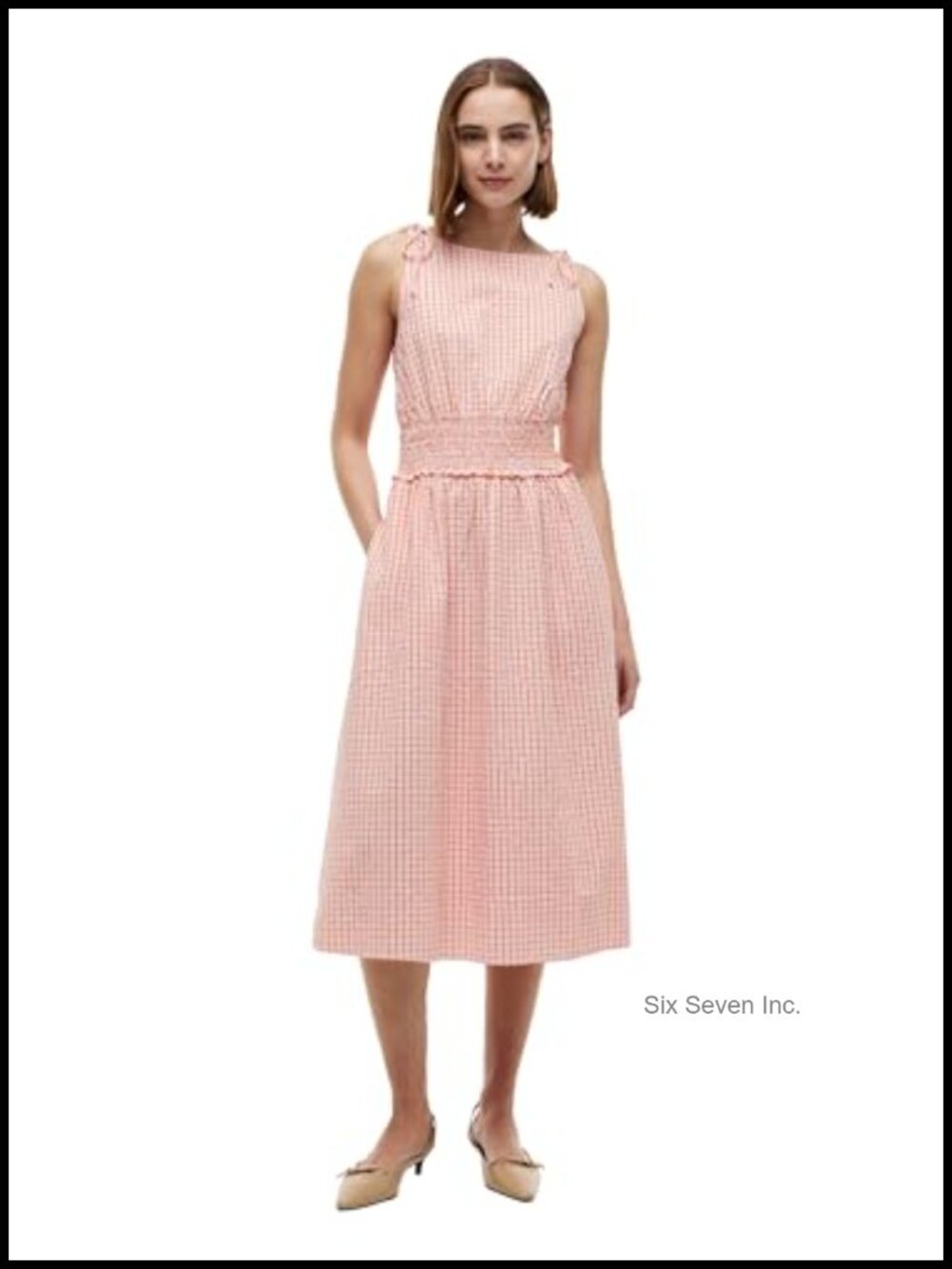 Women's 100% Cotton Smocked Spaghetti Strap Dress with Shoulder Ties